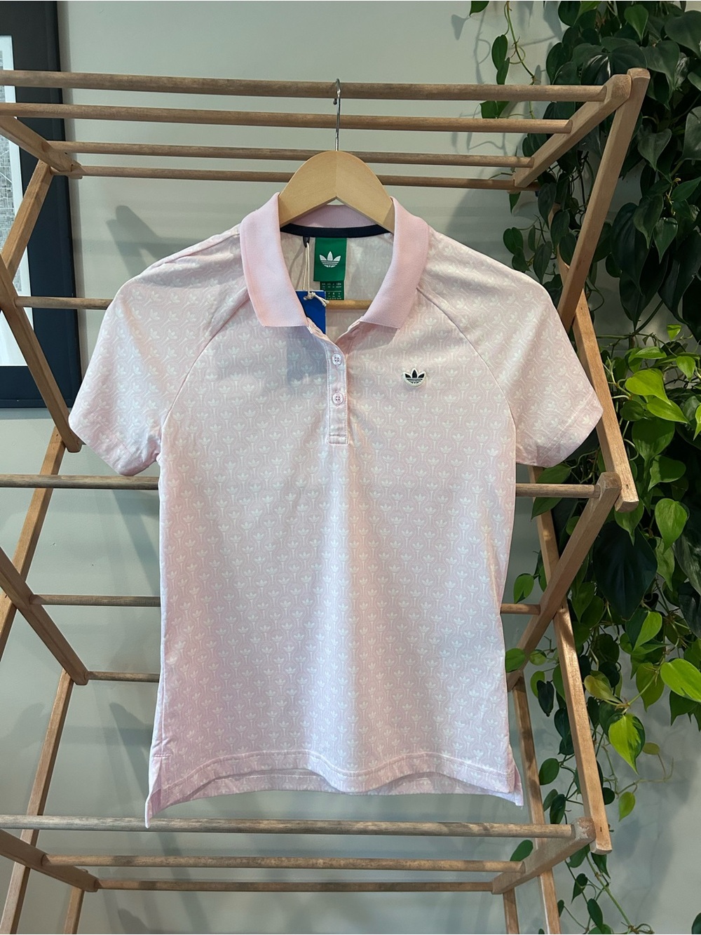 NWT adidas Originals All-Over Trefoil Golf Polo Shirt Pink Women's Size